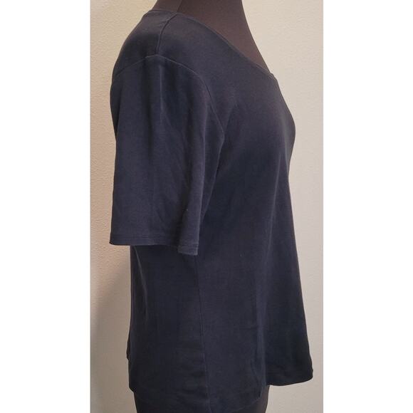 Chico’s Additions Black Cotton Scoop Neck Tee Size 2 Elbow Sleeve EUC - Picture 2 of 7